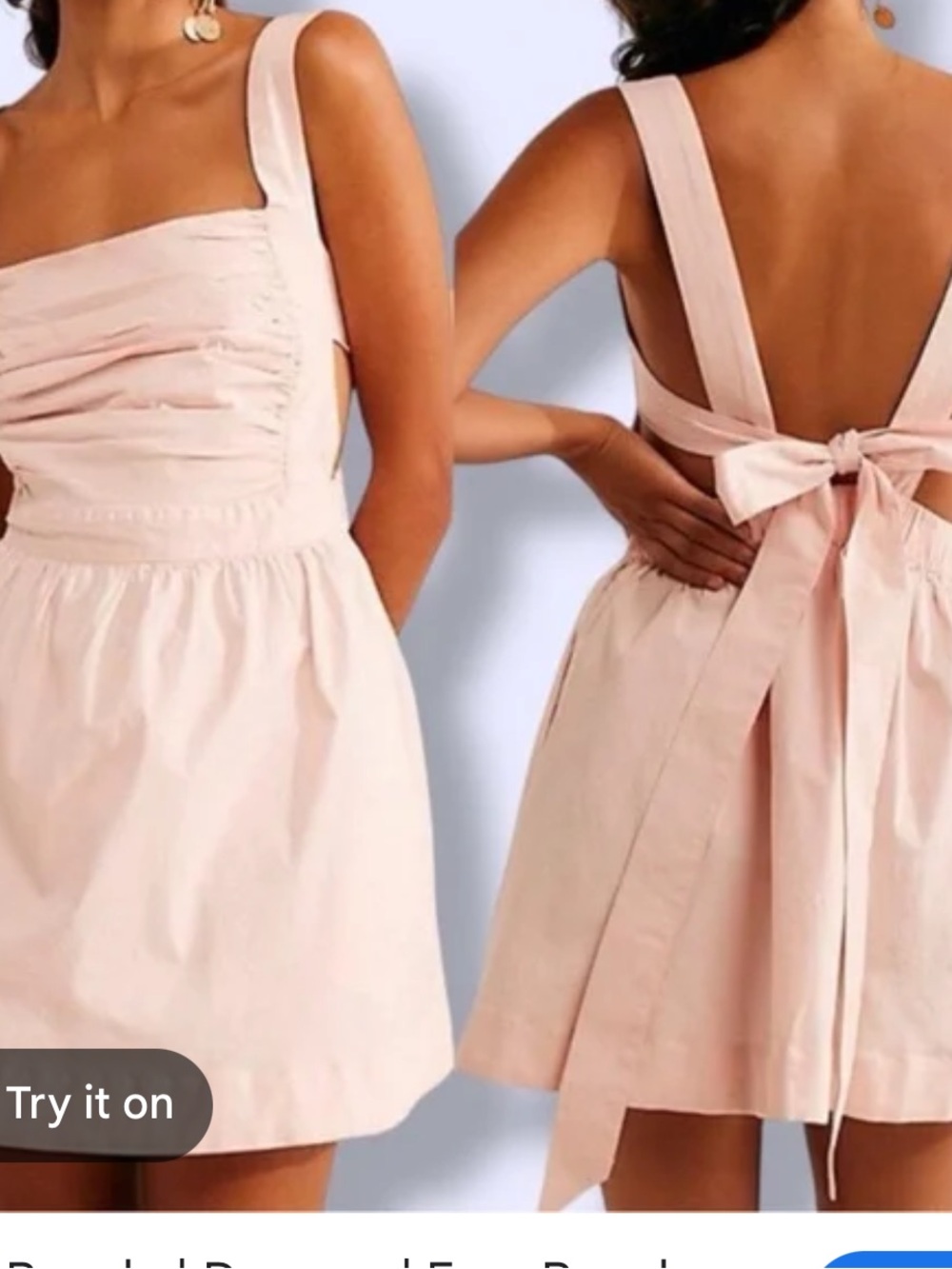 Free People Pink Mini Dress Meet Me In Maui Rouched Front Bow Tie Coquette M/L